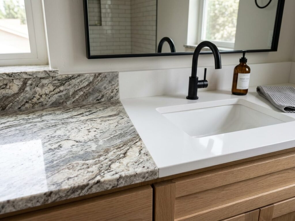 Granite and quartz bathroom vanity tops